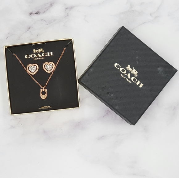 Coach Jewelry - New Coach rose gold earrings & necklace set